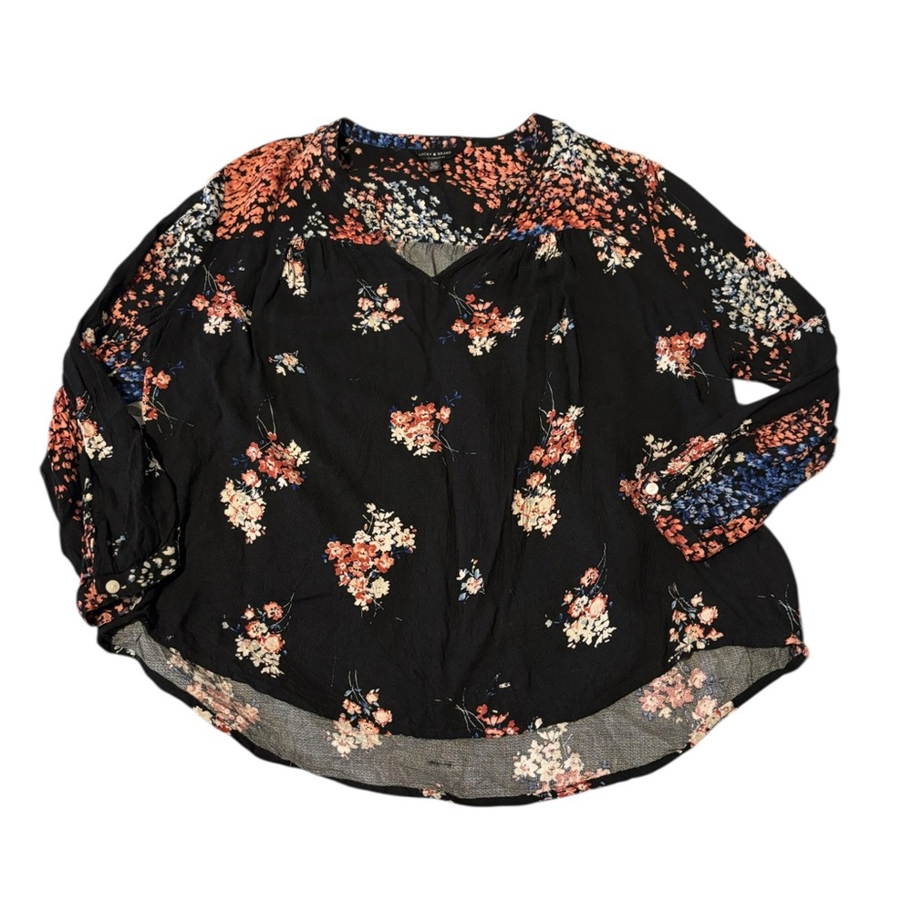 Lucky Brand size L Women’s Black Floral Boho Button-Front Blouse